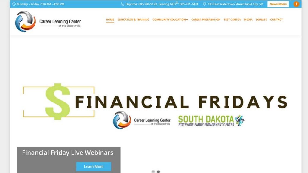 Home page screenshot Career Learning Center of the Black Hills