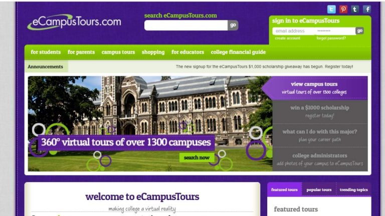 ecampus tours home page screenshot