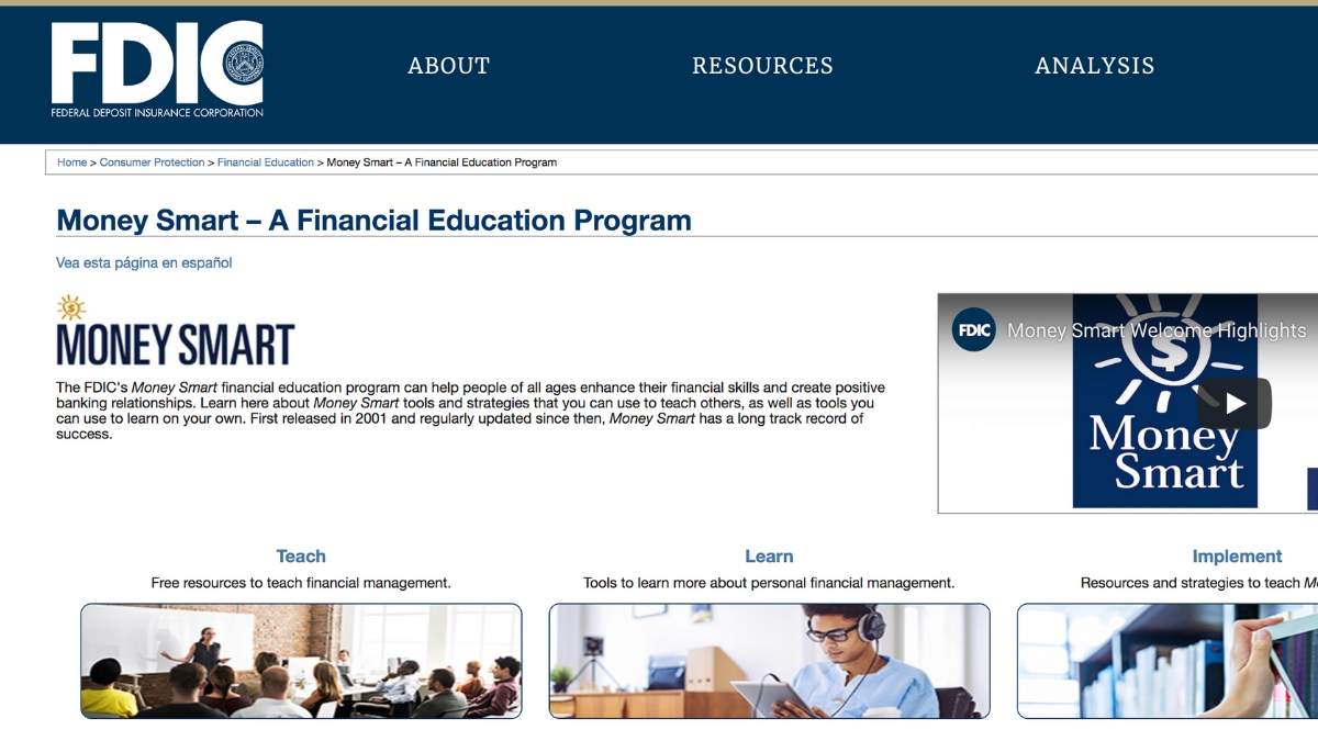 Home Page screenshot Money Smart Program FDIC