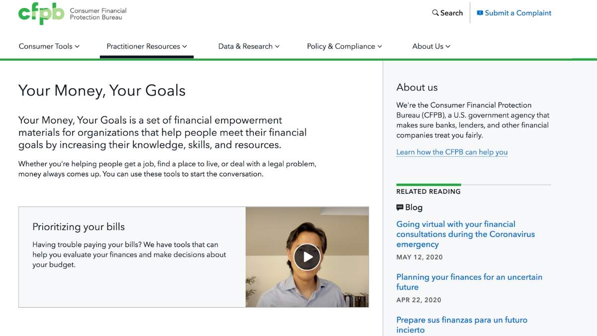 Home page screenshot Consumer Protection Financial Bureau