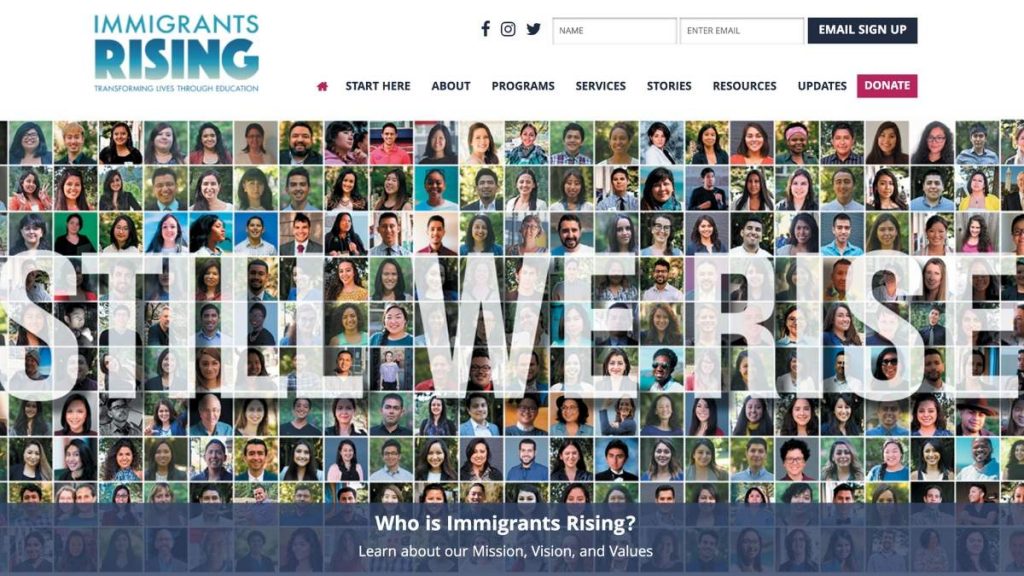 immigrants rising home page screenshot