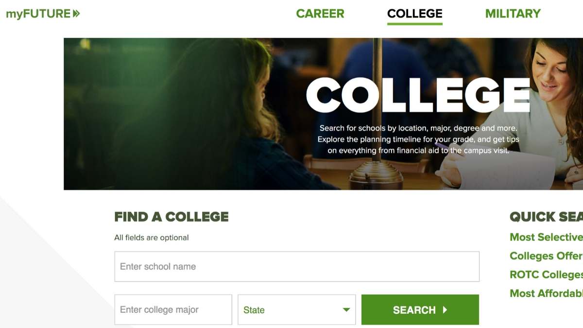 my future college resources page screenshot