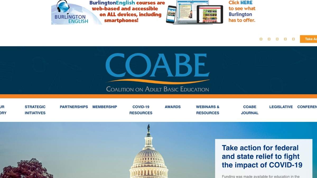 screenshot of COABE website