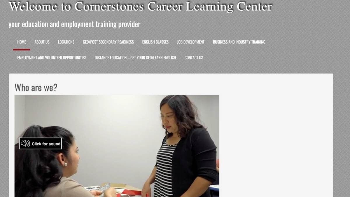 screenshot of cornerstone career center website