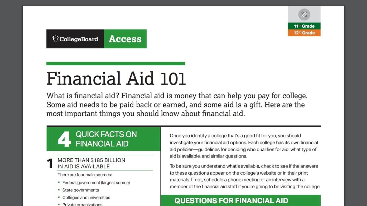 screenshot of Financial Aid 101 PDF