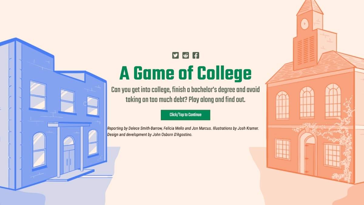 screenshot of game of college website