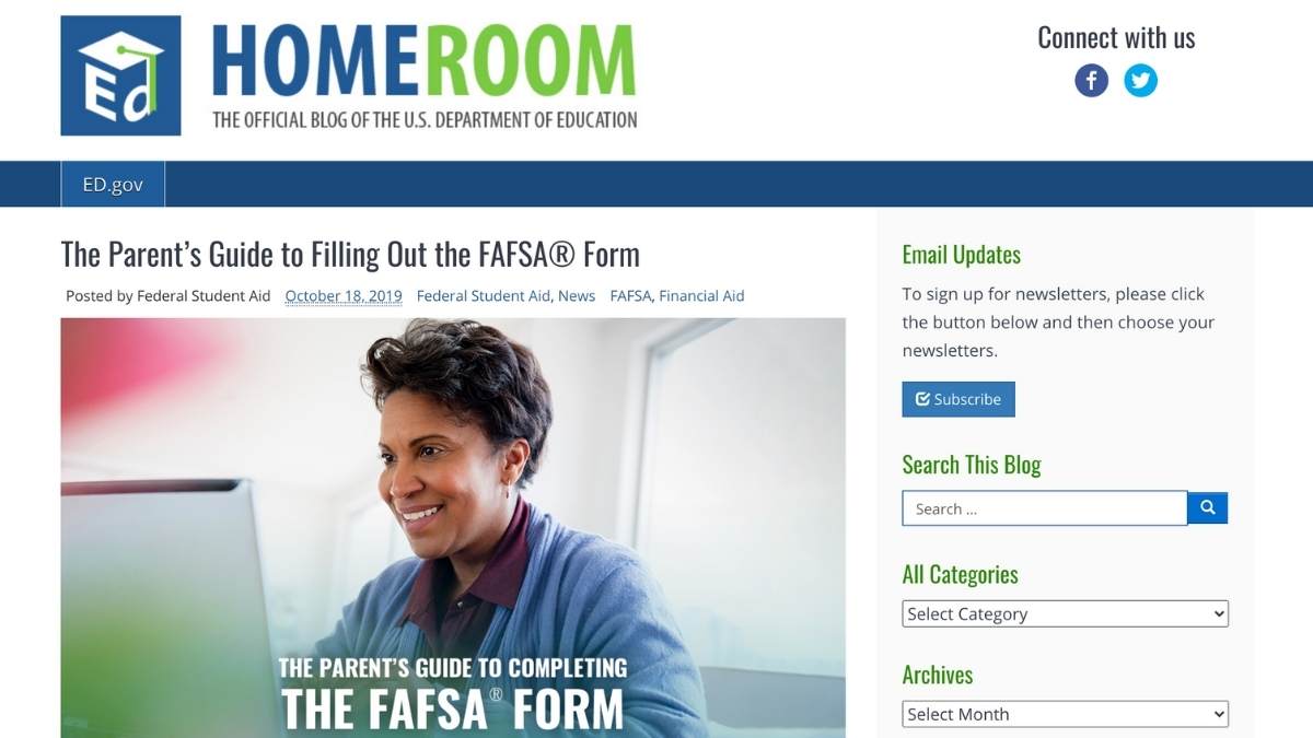 Screenshot of Parent's Guide to FAFSA web page