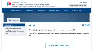Screen shot of Skills Matcher website