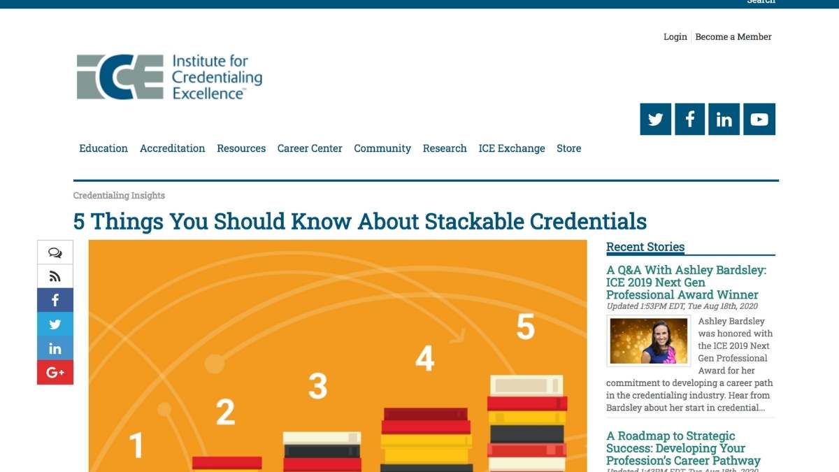 screenshot of blog article on stackable credentials