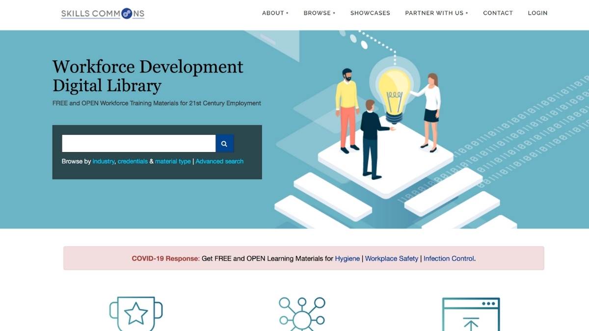 screenshot of skills commons website