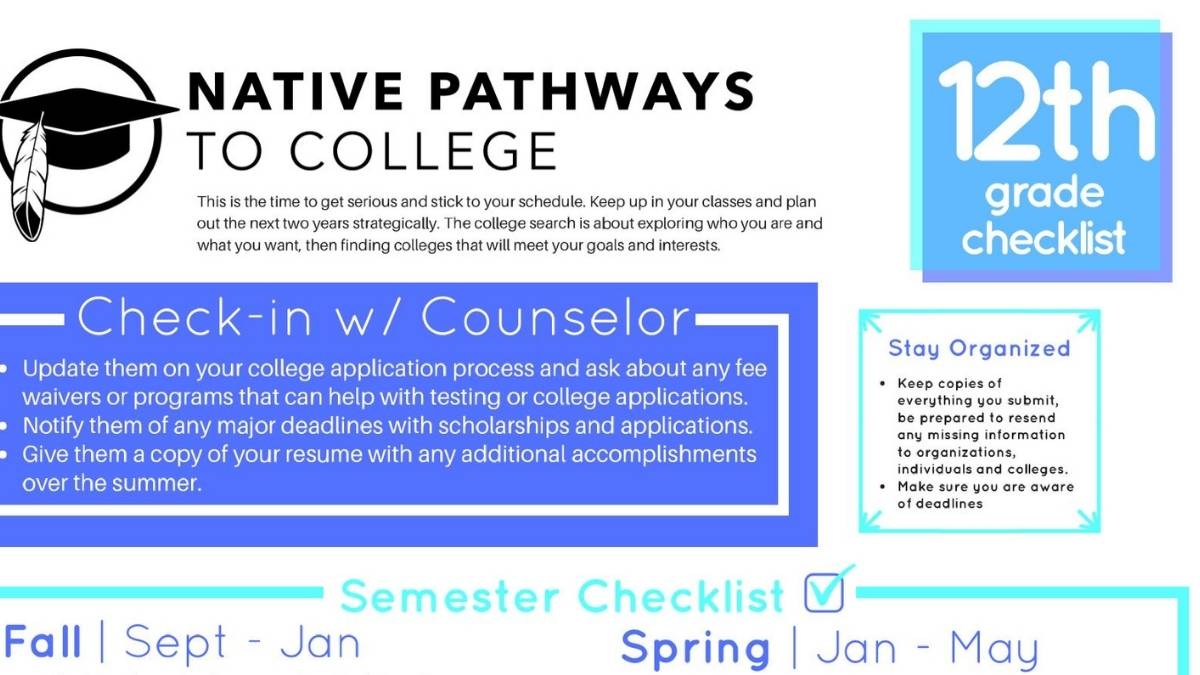 Screenshot of Native Pathways to College Checklist web page