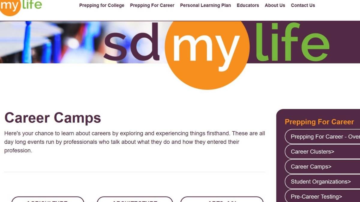 Image of SDMyLife Career Camps web page