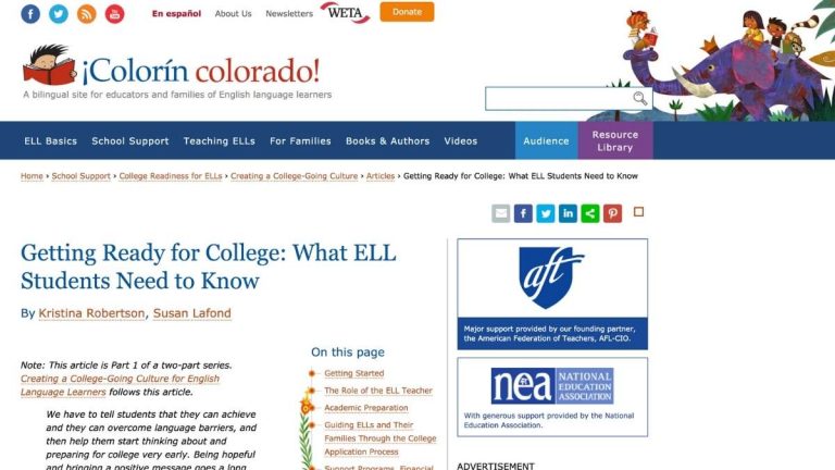 Screenshot of Getting Ready for College_ What ELL Students Need to Know article