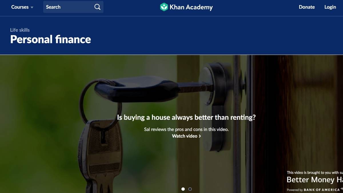 Screenshot Khan Academy Personal Finance website