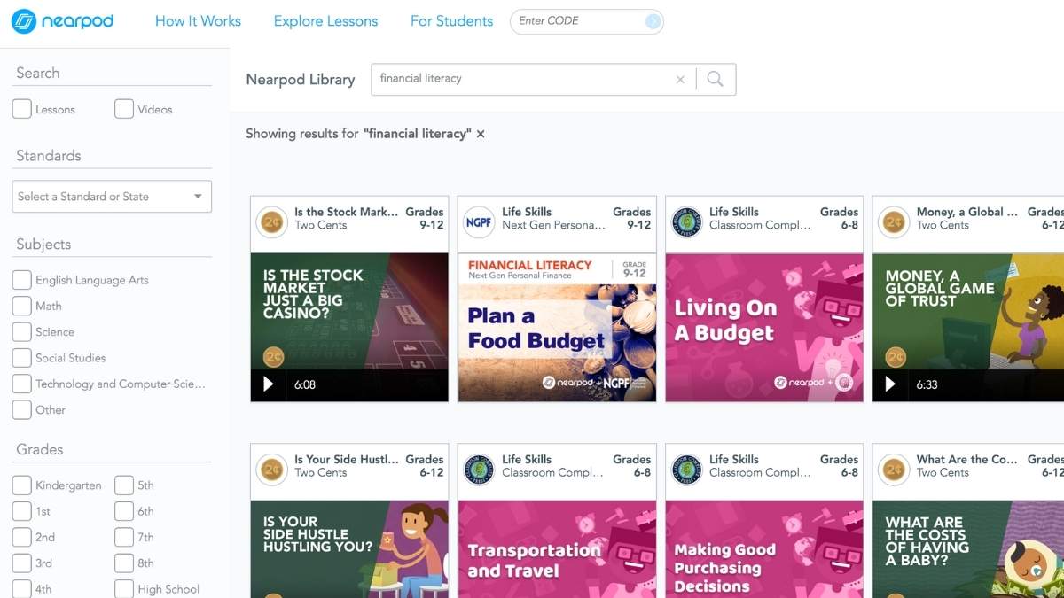 Screenshot of Nearpod website